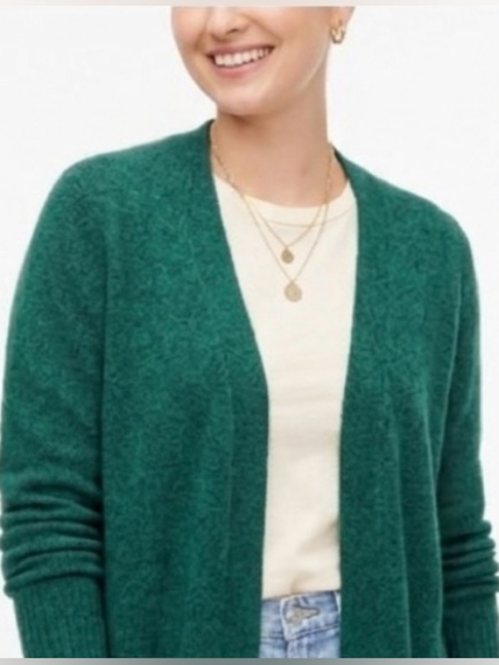 J. Crew Open-front Green cardigan in extra-soft yarn